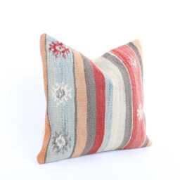 Handwoven Kilim Pillow 16x16 Turkish Ethnic Pillow - thumbnail 3