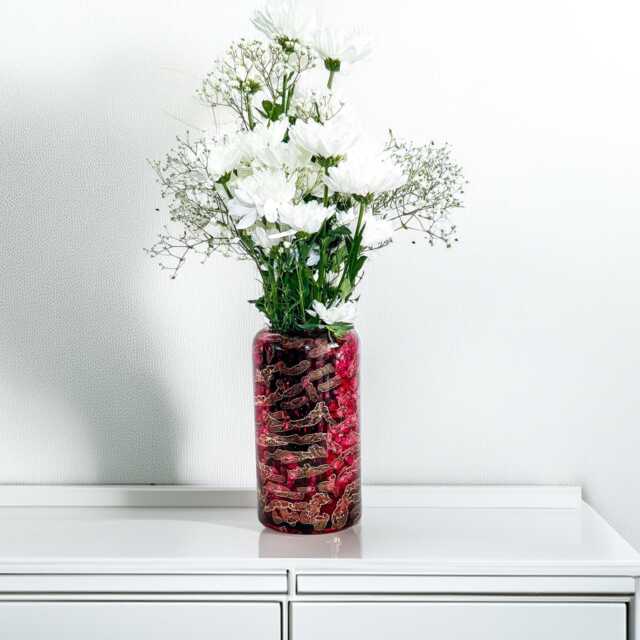 Burgundy & Gold Glass Vase For Flowers, Hand Painted Unique D??cor - image 1