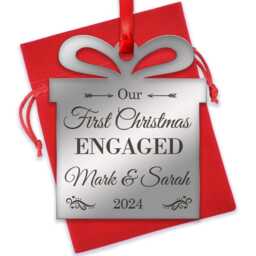 Our First Christmas Engaged Decoration, Engraved Mirror Engagement Ornament, 1st Engaged, With Red Bag - thumbnail 3