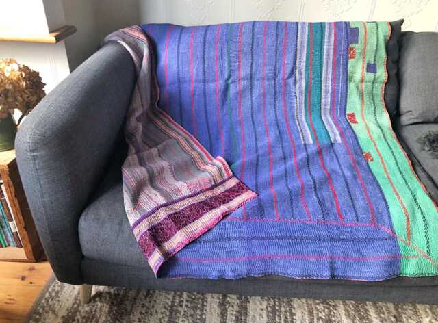 Sale Kantha Throw - Deep Sky Blue With Red Stitching. Bands Of Purple. One A Kind/Vintage/Boho/Kantha Stitched/Reversible Throw - image 1