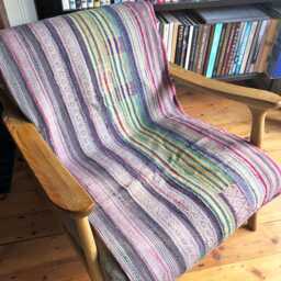 Sale Kantha Throw - Deep Sky Blue With Red Stitching. Bands Of Purple. One A Kind/Vintage/Boho/Kantha Stitched/Reversible Throw - thumbnail 2