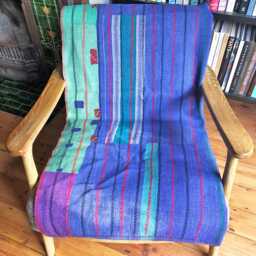Sale Kantha Throw - Deep Sky Blue With Red Stitching. Bands Of Purple. One A Kind/Vintage/Boho/Kantha Stitched/Reversible Throw - thumbnail 3