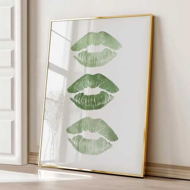 Lips Wall Art Green Trendy Home Print Lipstick Bedroom Living Room Poster Kitchen Picture - image 1