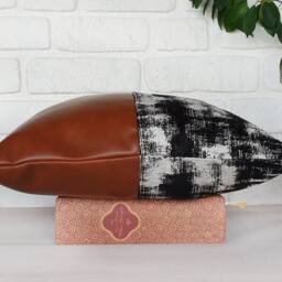 Cognac Faux Leather Pillow Cover Black White Abstract Lumbar - thumbnail 3