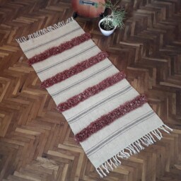 Handwoven Wool Runner Rug Striped Bohemian Accent Rug - 24x53 - thumbnail 2