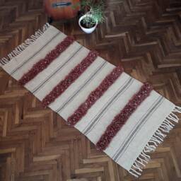 Handwoven Wool Runner Rug Striped Bohemian Accent Rug - 24x53 - thumbnail 1