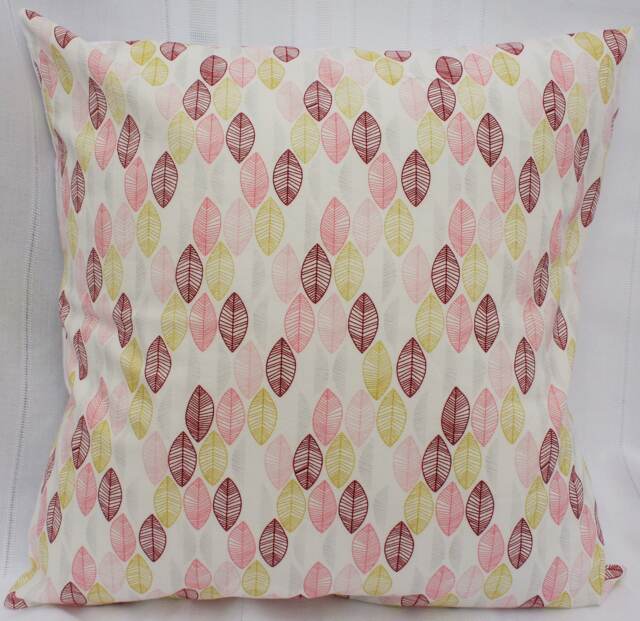 Leaf Print Cushion Cover Pink Burgundy Green