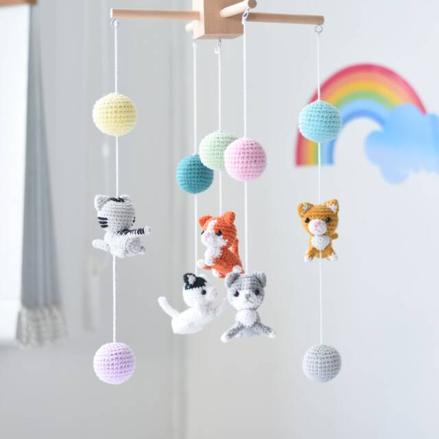 Crochet Kitten Crib Mobile Handmade Cat Amigurumi Nursery Decor - image 1
