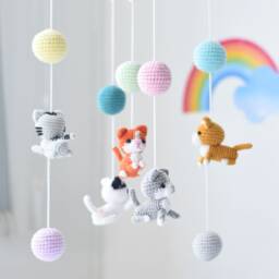 Crochet Kitten Crib Mobile Handmade Cat Amigurumi Nursery Decor - thumbnail 3