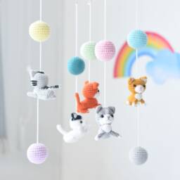 Crochet Kitten Crib Mobile Handmade Cat Amigurumi Nursery Decor - thumbnail 2