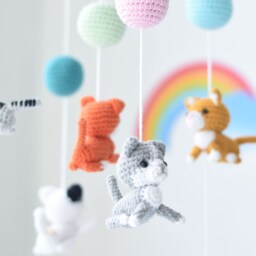 Crochet Kitten Crib Mobile Handmade Cat Amigurumi Nursery Decor - thumbnail 4