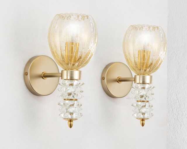 Murano Glass Wall Lamps Pair Of Barovier Luxury Mid-Century Modern Crystal Gold - image 1