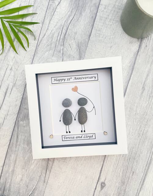 35Th Wedding Anniversary Gifts, Coral Anniversary, Handmade Pebble Art Personalised Gifts, Gift For Couples Thirty Five - image 1