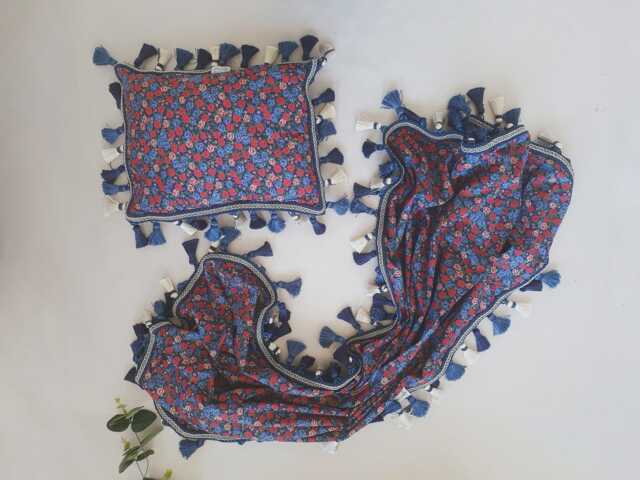 Liberty Wrap Set With Tassel Fringe Trim - Custom Designer Baby Shawl/ Blanket & Pillowcase - image 1
