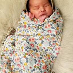 Liberty Wrap Set With Tassel Fringe Trim - Custom Designer Baby Shawl/ Blanket & Pillowcase - thumbnail 2
