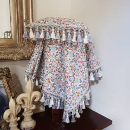 Liberty Wrap Set With Tassel Fringe Trim - Custom Designer Baby Shawl/ Blanket & Pillowcase - thumbnail 3