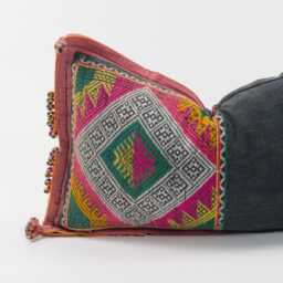 Vintage Tai Lu Hill Tribe Lumbar Pillow Cover - Handwoven Indigo Embroidered Cushion - thumbnail 2