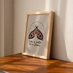 Like A Moth To Flame Boho Print - Celestial Spiritual Moth, Beige Hippie Tones, Butterfly, Bohemian Colour Art, Empowering Quote - thumbnail 2