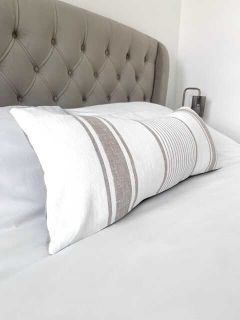 stripe Linen Bolster Pillow Cover Extra Long Lumbar Cushion, Boho Home Decor - image 1
