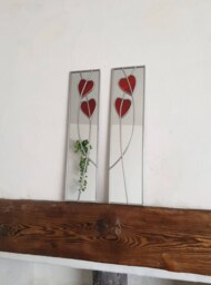 Opposite Pair Hearts Rennie Mackintosh Style Stained Glass Effect Art Nouveau Mirror Handmade Gift 10x40 - thumbnail 1