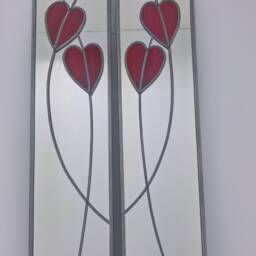 Opposite Pair Hearts Rennie Mackintosh Style Stained Glass Effect Art Nouveau Mirror Handmade Gift 10x40 - thumbnail 3