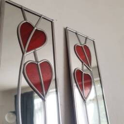 Opposite Pair Hearts Rennie Mackintosh Style Stained Glass Effect Art Nouveau Mirror Handmade Gift 10x40 - thumbnail 2