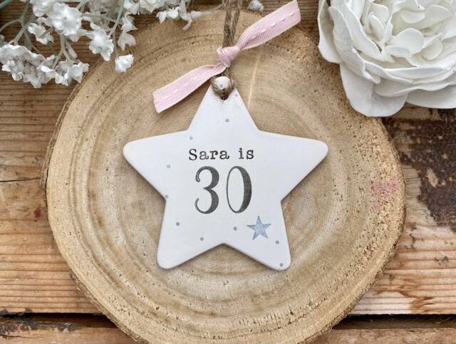 Personalised 30Th Birthday Gift - Milestone Keepsake 30 Ornament Friend Present Congratulations Ceramic Star Hand Stamped - image 1