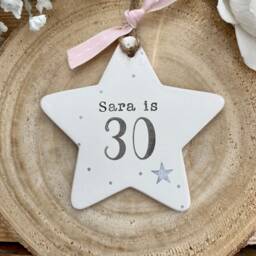 Personalised 30Th Birthday Gift - Milestone Keepsake 30 Ornament Friend Present Congratulations Ceramic Star Hand Stamped - thumbnail 2