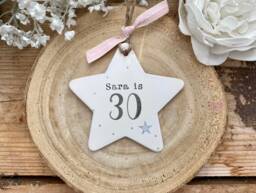 Personalised 30Th Birthday Gift - Milestone Keepsake 30 Ornament Friend Present Congratulations Ceramic Star Hand Stamped - thumbnail 1