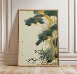 Asian Tree Wall Art Poster Bamboo Pine Illustration Nature Home Decor Living Room Print Soft Neutral Tones, Traditional Ink Style