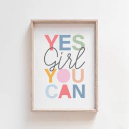 Yes Girl You Can Print, Girls Bedroom Prints, Positive Affirmation, Wall Art, Home Decor Decor, Nursery Art - thumbnail 1