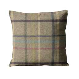 Abraham Moon, Multicheck, Fawn, 100% Wool Plaid, Checked Tartan Cushion Cover - thumbnail 1