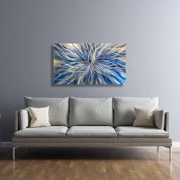 Navy Blue Metal Wall Sculpture Modern Abstract Art, Aluminum, Handmade - thumbnail 3