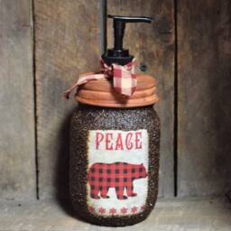 "Buffalo Plaid Bear Themed Hand Soap Dispenser, Grubby Mason Jar With Pump, Rustic Cabin Christmas Decor, ""Bear" - thumbnail 2