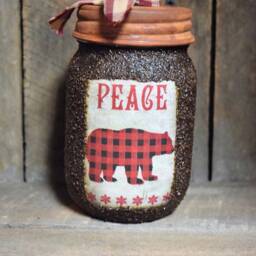 "Buffalo Plaid Bear Themed Hand Soap Dispenser, Grubby Mason Jar With Pump, Rustic Cabin Christmas Decor, ""Bear" - thumbnail 3
