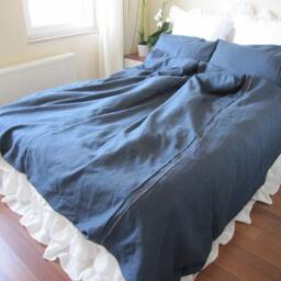 Linen Ruffle Bed Skirt, Dust Ruffle Shabby Chic 3-Tier Waterfall Bedding - thumbnail 2