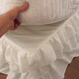 Linen Ruffle Bed Skirt, Dust Ruffle Shabby Chic 3-Tier Waterfall Bedding - thumbnail 3