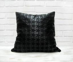 Black Faux Leather Star Embroidery Pillow Cover Scandinavian Decor - 17x17'' - thumbnail 1
