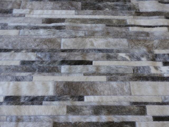 Patchwork Cowhide Rug Gray Stripes & Mix Of Panels - Handmade - image 1