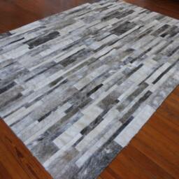 Patchwork Cowhide Rug Gray Stripes & Mix Of Panels - Handmade - thumbnail 2