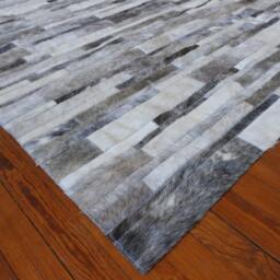 Patchwork Cowhide Rug Gray Stripes & Mix Of Panels - Handmade - thumbnail 3