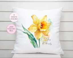 Personalised Daffodil Cushion - Floral Throw Pillow Gift Mothers Day - thumbnail 1