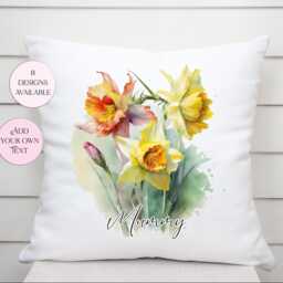 Personalised Daffodil Cushion - Floral Throw Pillow Gift Mothers Day - thumbnail 3