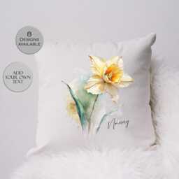 Personalised Daffodil Cushion - Floral Throw Pillow Gift Mothers Day - thumbnail 2