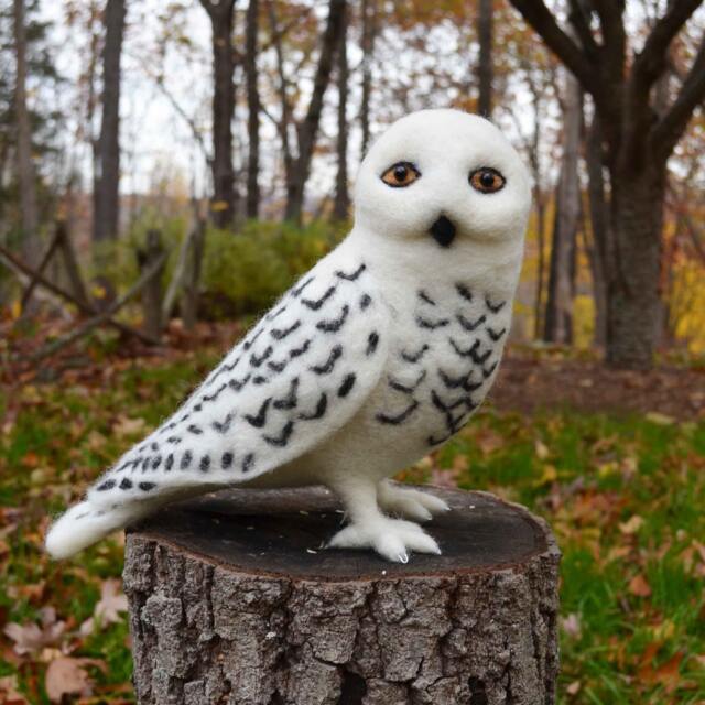 Mr. Snowy Owl, Needle Felted Bird Sculpture 12 Inches - image 1