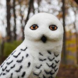 Mr. Snowy Owl, Needle Felted Bird Sculpture 12 Inches - thumbnail 2