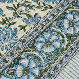 Green Floral Print Rug Yellow Block Printed Living Room Cotton Flatweave Hallway Stair Runner 2x20 3x15 8x10 Feet Blue Woven - thumbnail 3