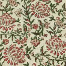 Blue Floral Cotton Rug, Hand Block Printed Flatweave - thumbnail 4
