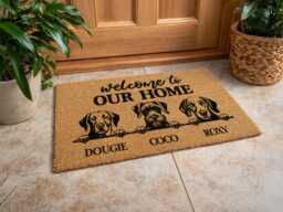 Welcome To Our Home Doormat - Custom 3 Dog Name Rug Personalized Pet Entry D??cor - thumbnail 1