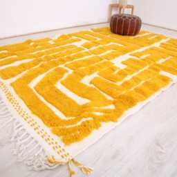 Bold Yellow Moroccan Rug - Custom Beni Ourain Wool Modern Geometric Design Handmade Boho Area Colorful Statement Carpet - thumbnail 3